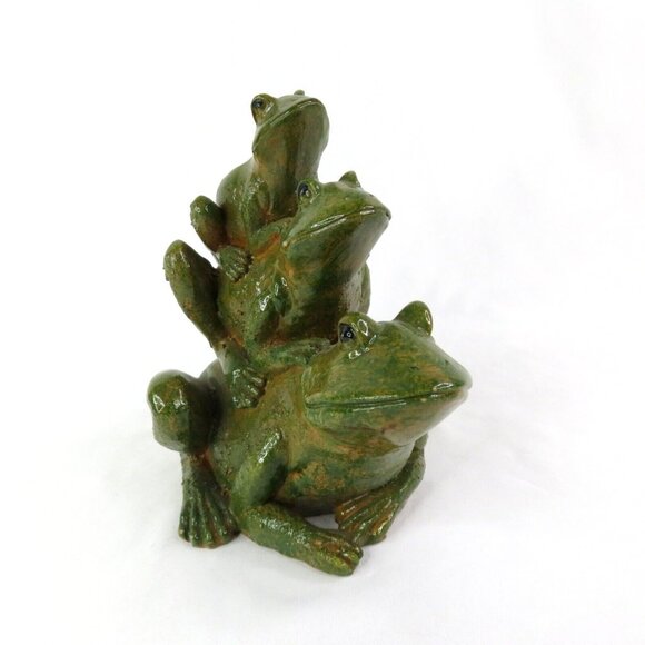 Frog Figurine 3 Stacked Green Frogs  Glazed Realistic 6" x 6" Toad - Picture 10 of 11